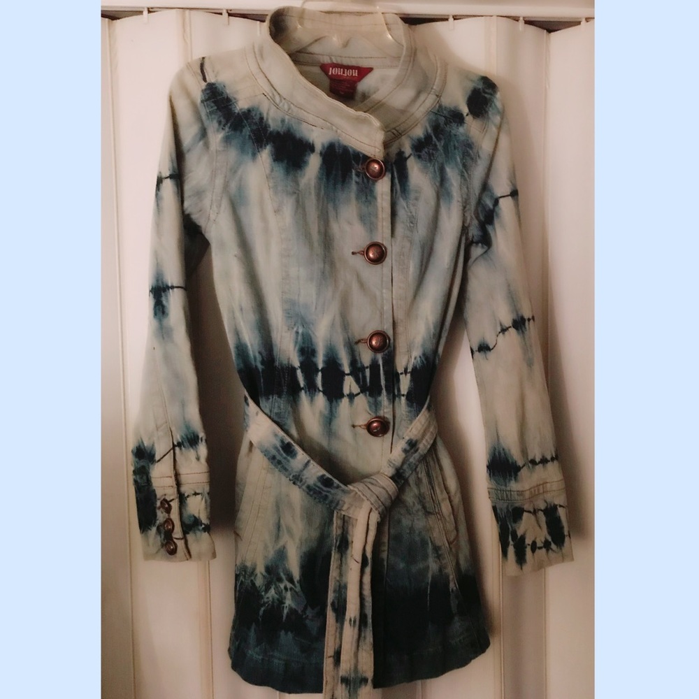 New W/O Tags Jou Jou Tye Dyed Belted Denim Jacket